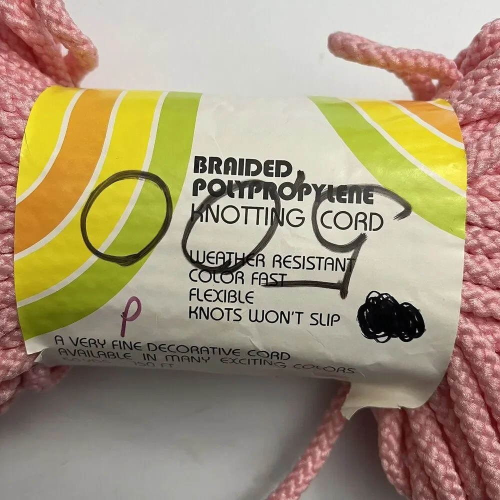 Vintage Crafty Cord Macrame 50 Yds Braided Knotting Cord Weaving Craft Knit Pink